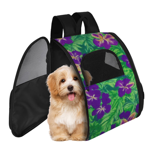 Blue Flag Iris on Green Pet Carrier Backpack - Luxtrini, LLC