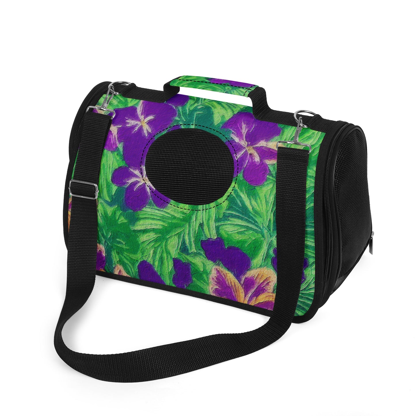 Blue Flag Iris on Green Pet Carrier Bag - Luxtrini, LLC