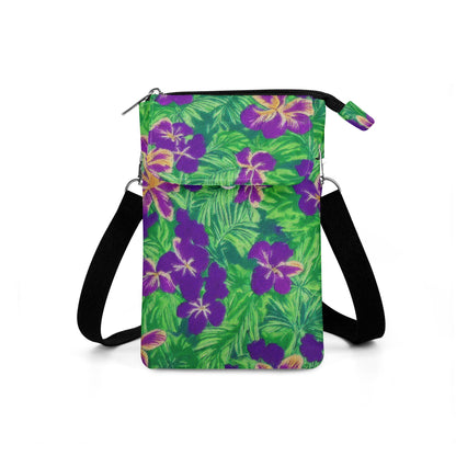 Blue Flag Iris on Green Cloth Crossbody Bag - Luxtrini, LLC