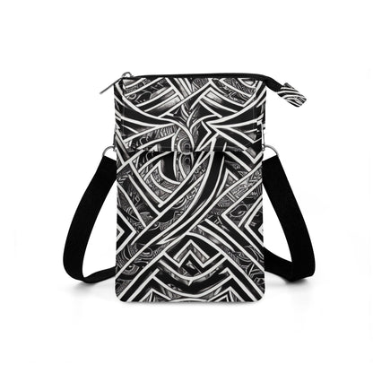 Black and White Polynesian Cloth Crossbody Bag