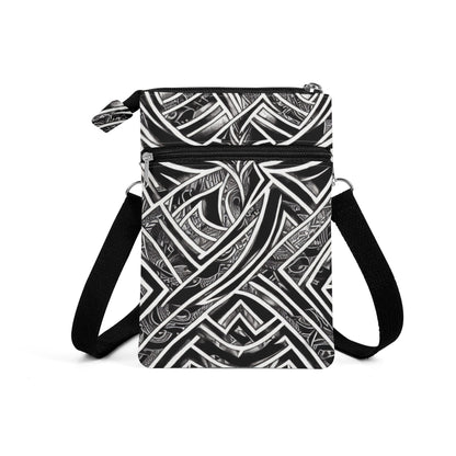 Black and White Polynesian Cloth Crossbody Bag