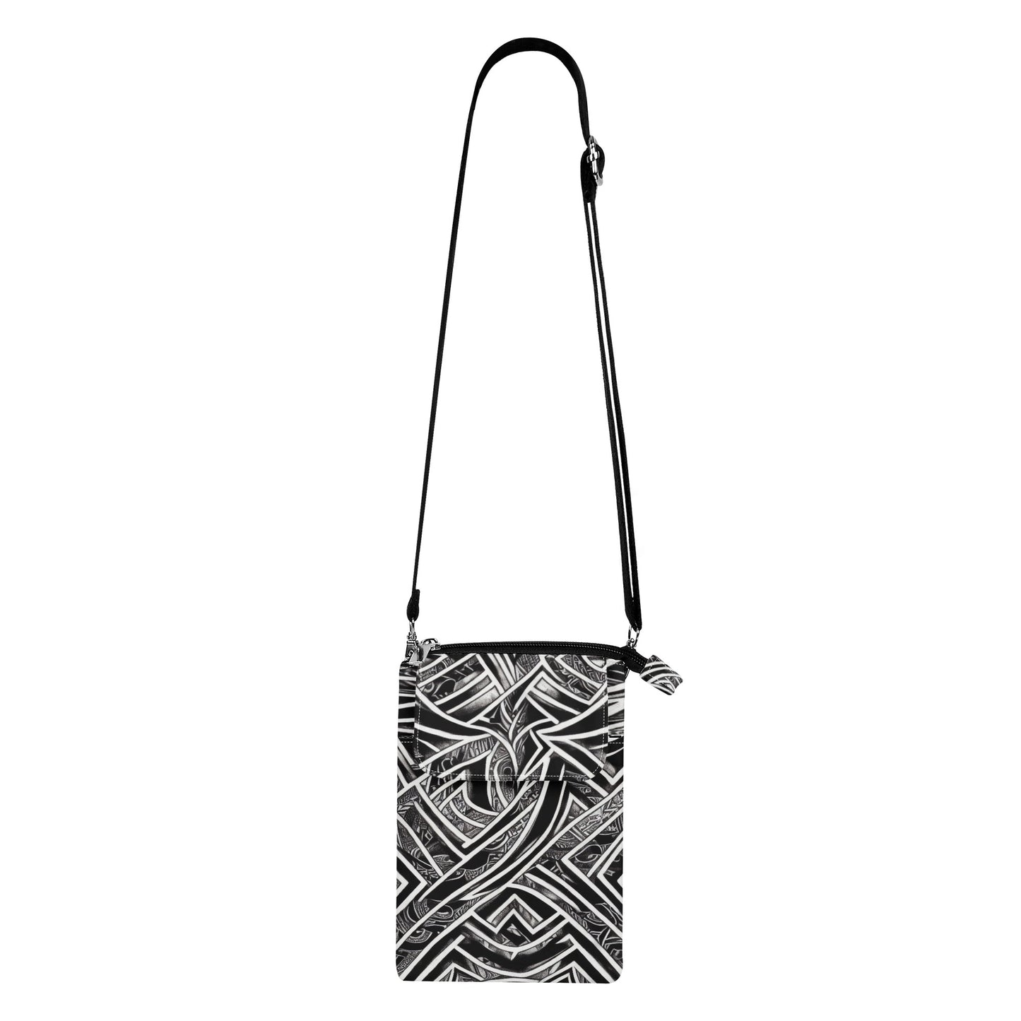 Black and White Polynesian Cloth Crossbody Bag