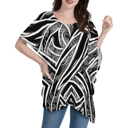 Elegant and Comfortable Black and White Polynesian Women Oversize Shirt Dress