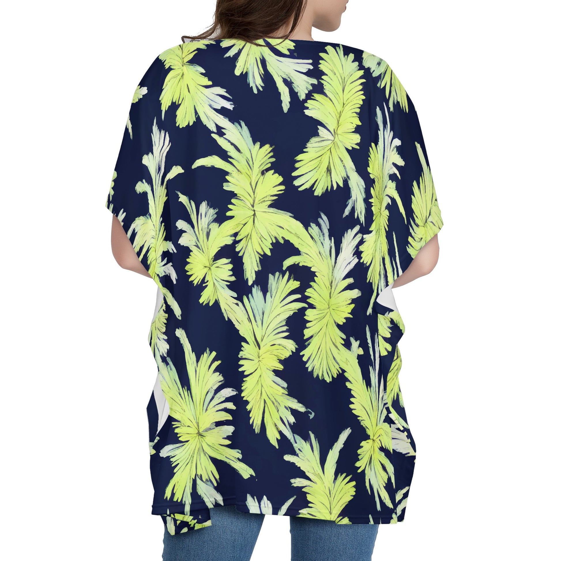 Puakenikeni - Lime Green and Black Women Oversize Shirt Dress - Luxtrini, LLC