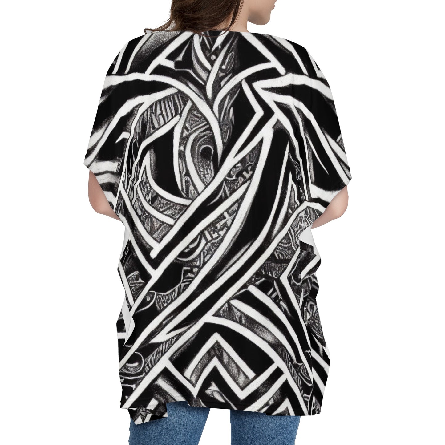 Elegant and Comfortable Black and White Polynesian Women Oversize Shirt Dress