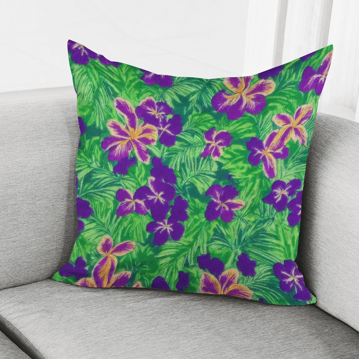 Blue Flag Iris on Green Pillow Cover - Luxtrini, LLC