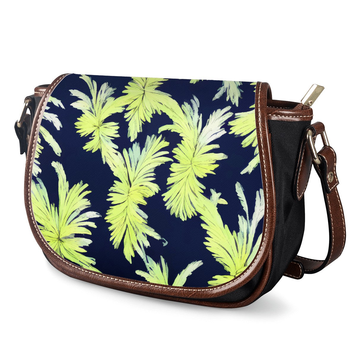 Puakenikeni - Lime Green and Black Saddle Bags - Luxtrini, LLC