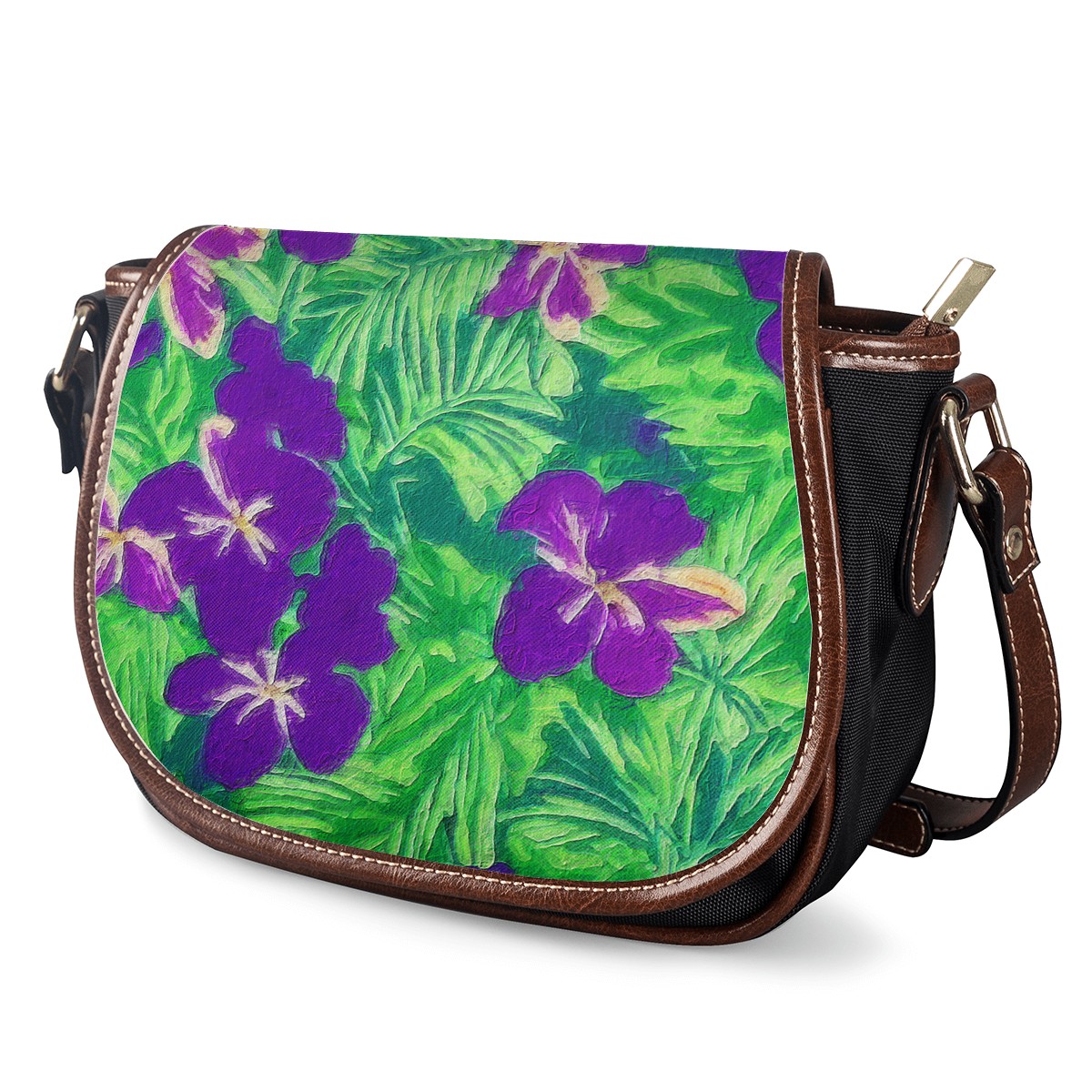 Blue Flag Iris on Green Saddle Bags - Luxtrini, LLC