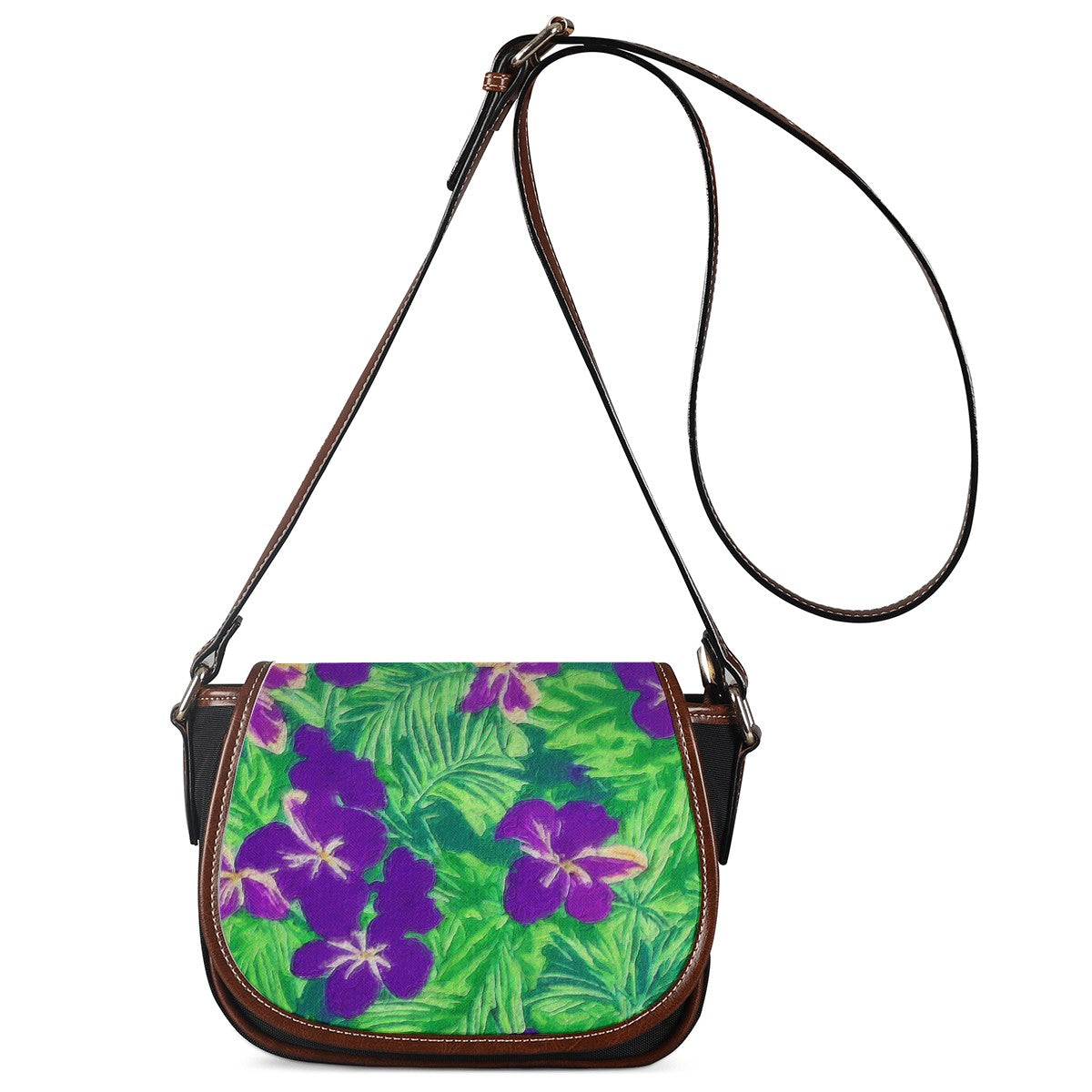 Blue Flag Iris on Green Saddle Bags - Luxtrini, LLC