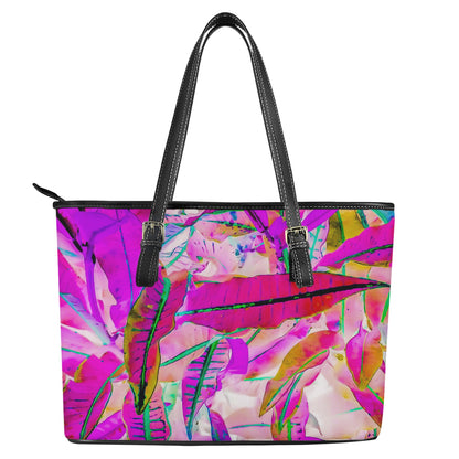 Purple Croton Leather Tote Bags - Luxtrini, LLC