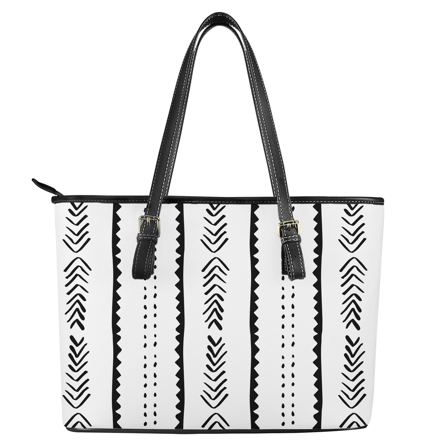 Mudcloth Pattern #20 Leather Tote Bags - Luxtrini, LLC