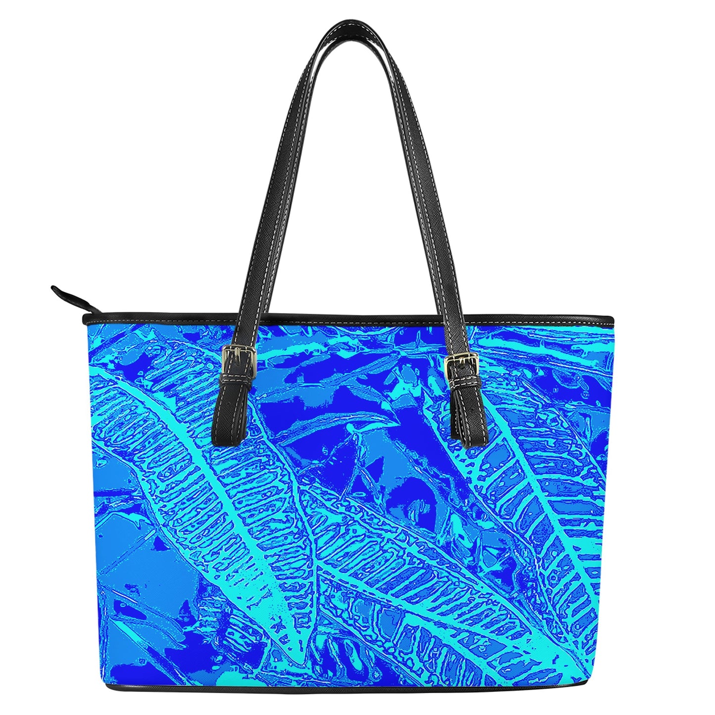 Vibrant Blue Croton Pattern Leather Tote Bags - Luxtrini, LLC