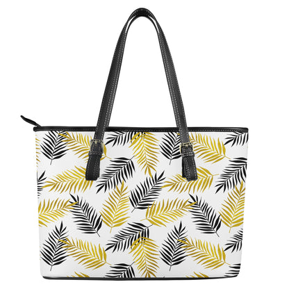 Black and Gold Palm Branches Leather Tote Bags - Luxtrini, LLC