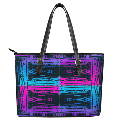 San Marcos Plaid Blue and Purple Leather Tote Bags - Luxtrini, LLC