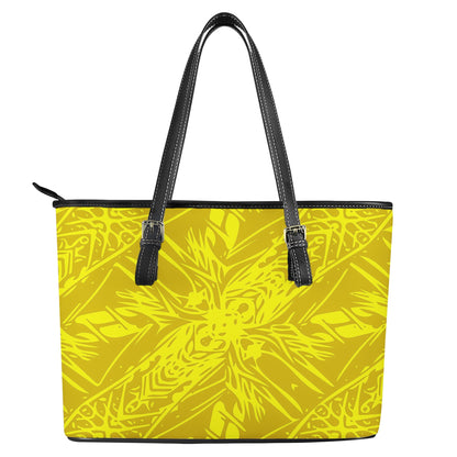 Yellow Fern Vector Abstract Leather Tote Bags - Luxtrini, LLC