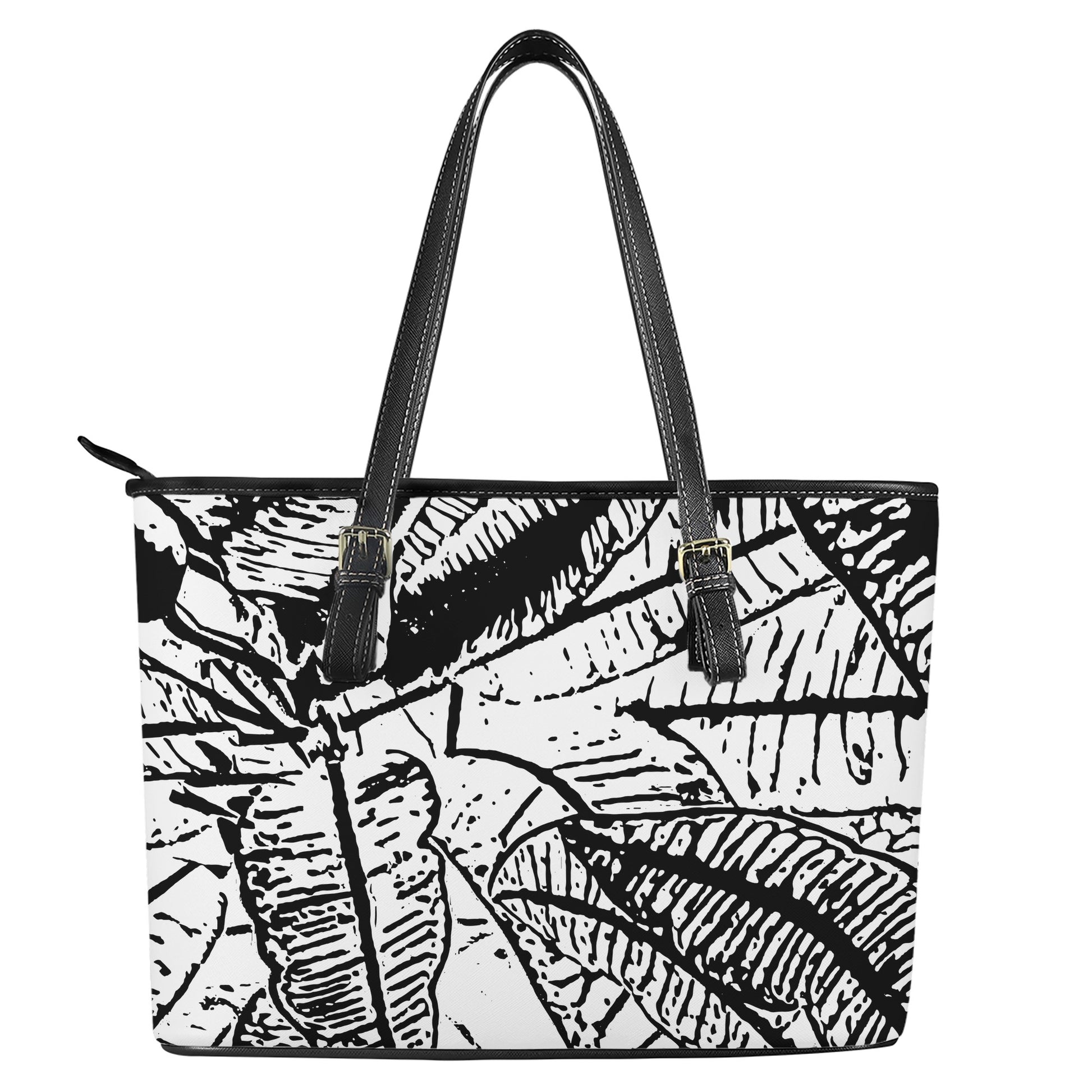 Black and White Croton Leather Tote Bags - Luxtrini, LLC