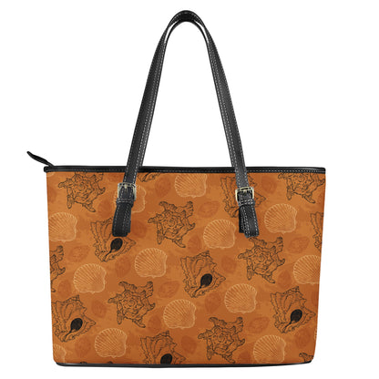 Sea Shell Ocean Design in Orange Leather Tote Bags - Luxtrini, LLC