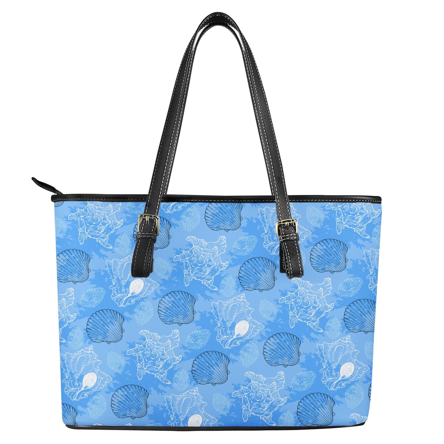 Blue Seashell Ocean Leather Tote Bags - Luxtrini, LLC