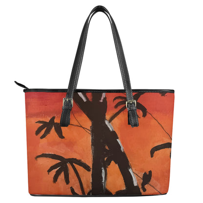 Bamboo at Sunset Leather Tote Bags - Luxtrini, LLC