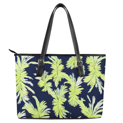 Puakenikeni - Lime Green and Black Leather Tote Bags - Luxtrini, LLC