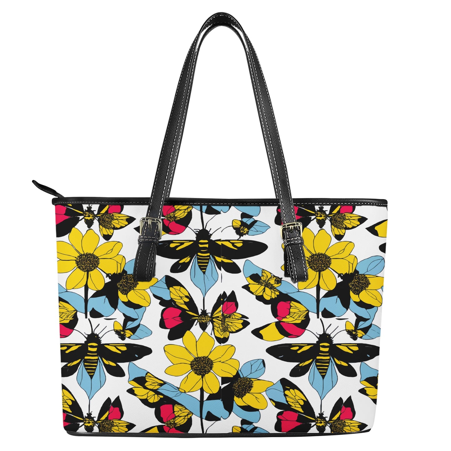 Bees and Sunflowers Leather Tote Bags