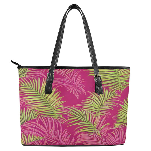 Sago Palm - Good Fortune, Longevity, Wealth Leather Tote Bags