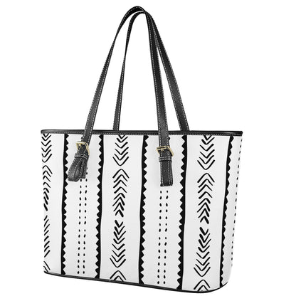 Mudcloth Pattern #20 Leather Tote Bags - Luxtrini, LLC