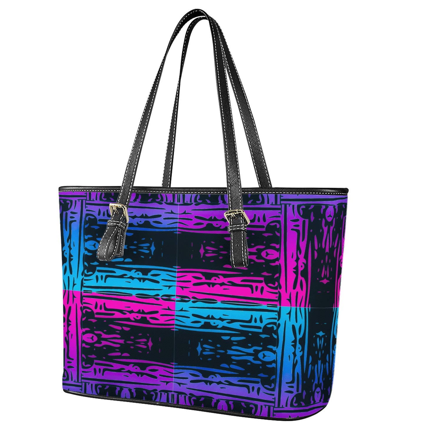 San Marcos Plaid Blue and Purple Leather Tote Bags - Luxtrini, LLC