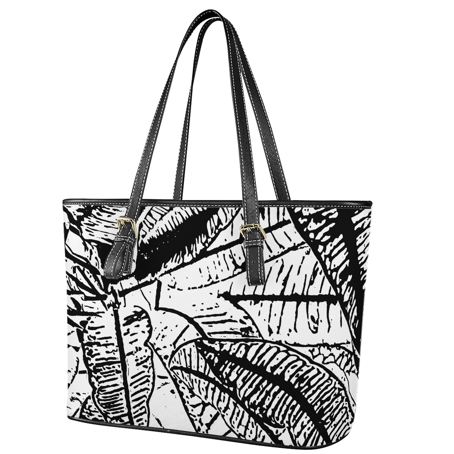 Black and White Croton Leather Tote Bags - Luxtrini, LLC