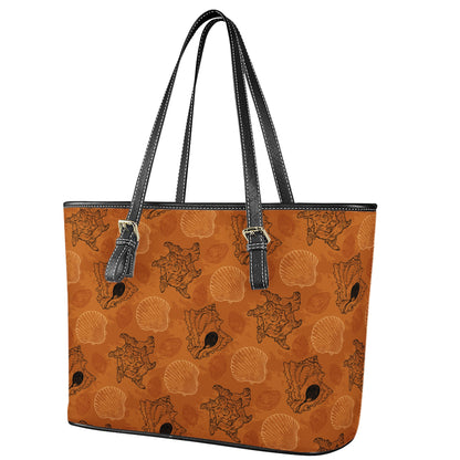 Sea Shell Ocean Design in Orange Leather Tote Bags - Luxtrini, LLC