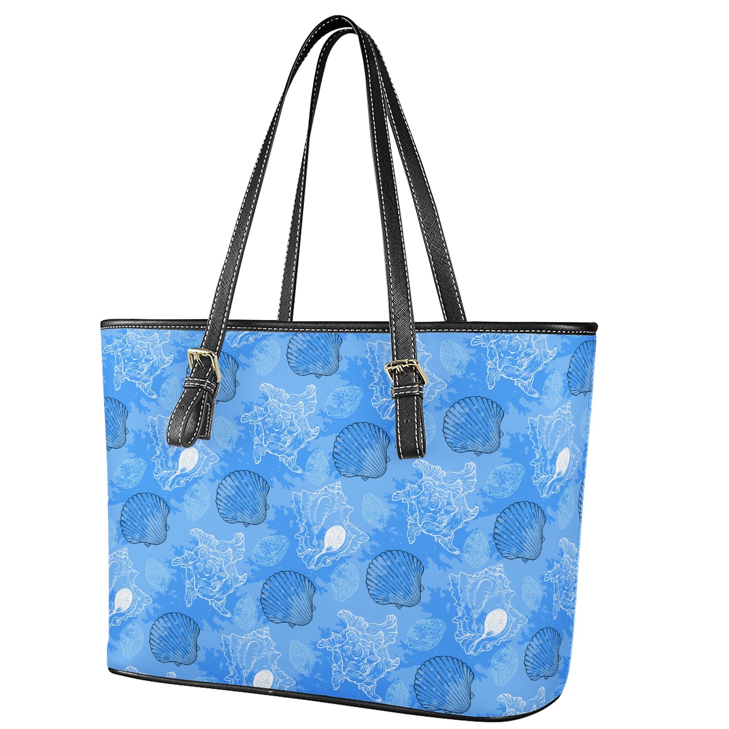 Blue Seashell Ocean Leather Tote Bags - Luxtrini, LLC