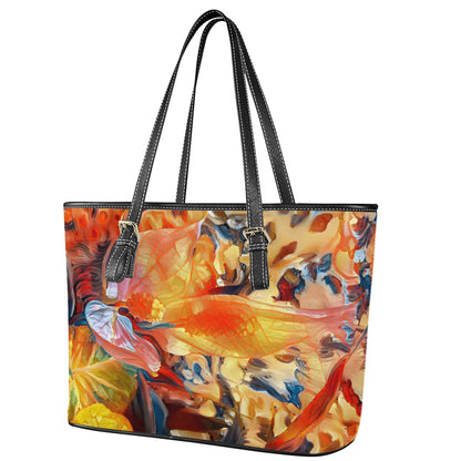 Golden Peace Lily Leather Tote Bags - Luxtrini, LLC