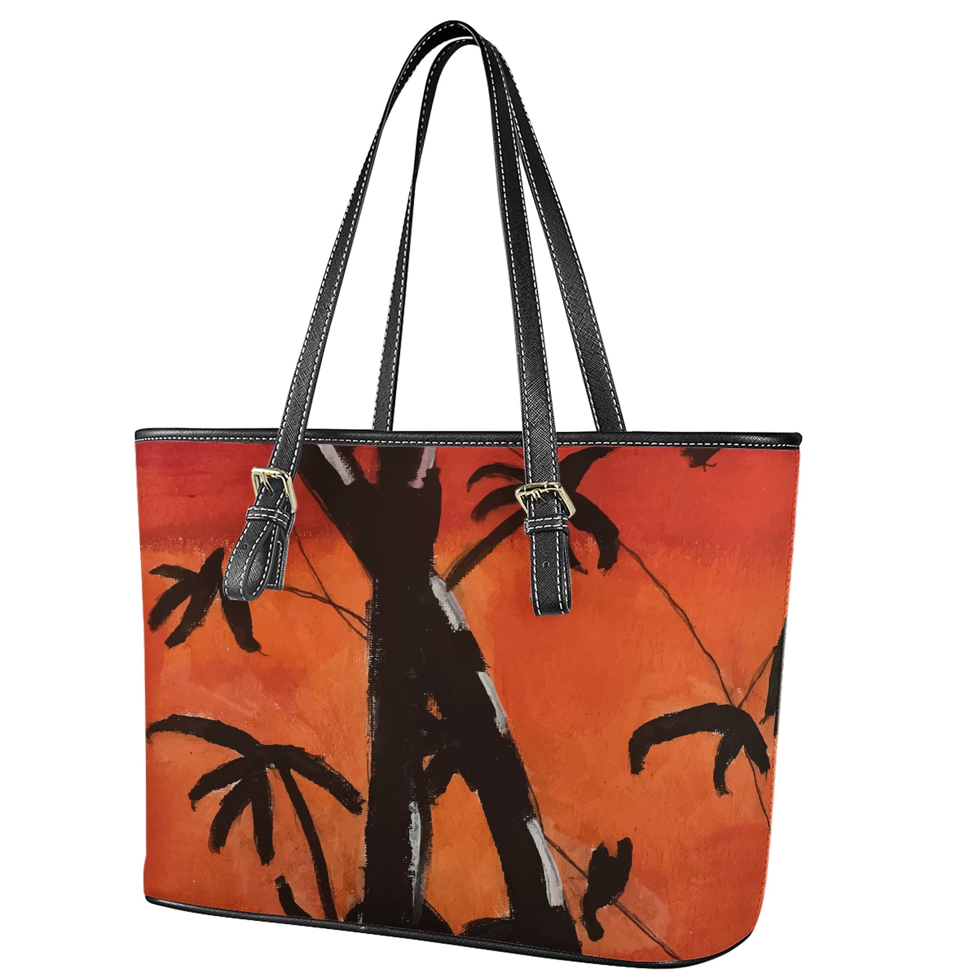 Bamboo at Sunset Leather Tote Bags - Luxtrini, LLC