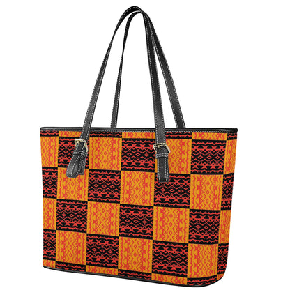 Leather Tote Bags - Black and Orange Tribal Design - Luxtrini, LLC