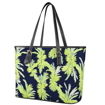 Puakenikeni - Lime Green and Black Leather Tote Bags - Luxtrini, LLC