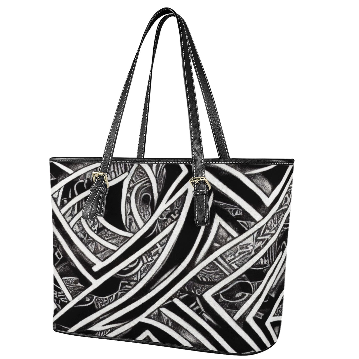 Black and White Polynesian Leather Tote Bags