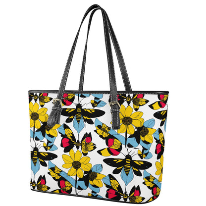 Bees and Sunflowers Leather Tote Bags