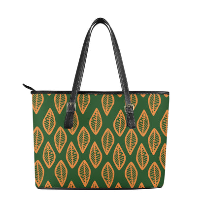 African Mud Cloth #16 Green and Orange Leather Tote Bags - Luxtrini, LLC