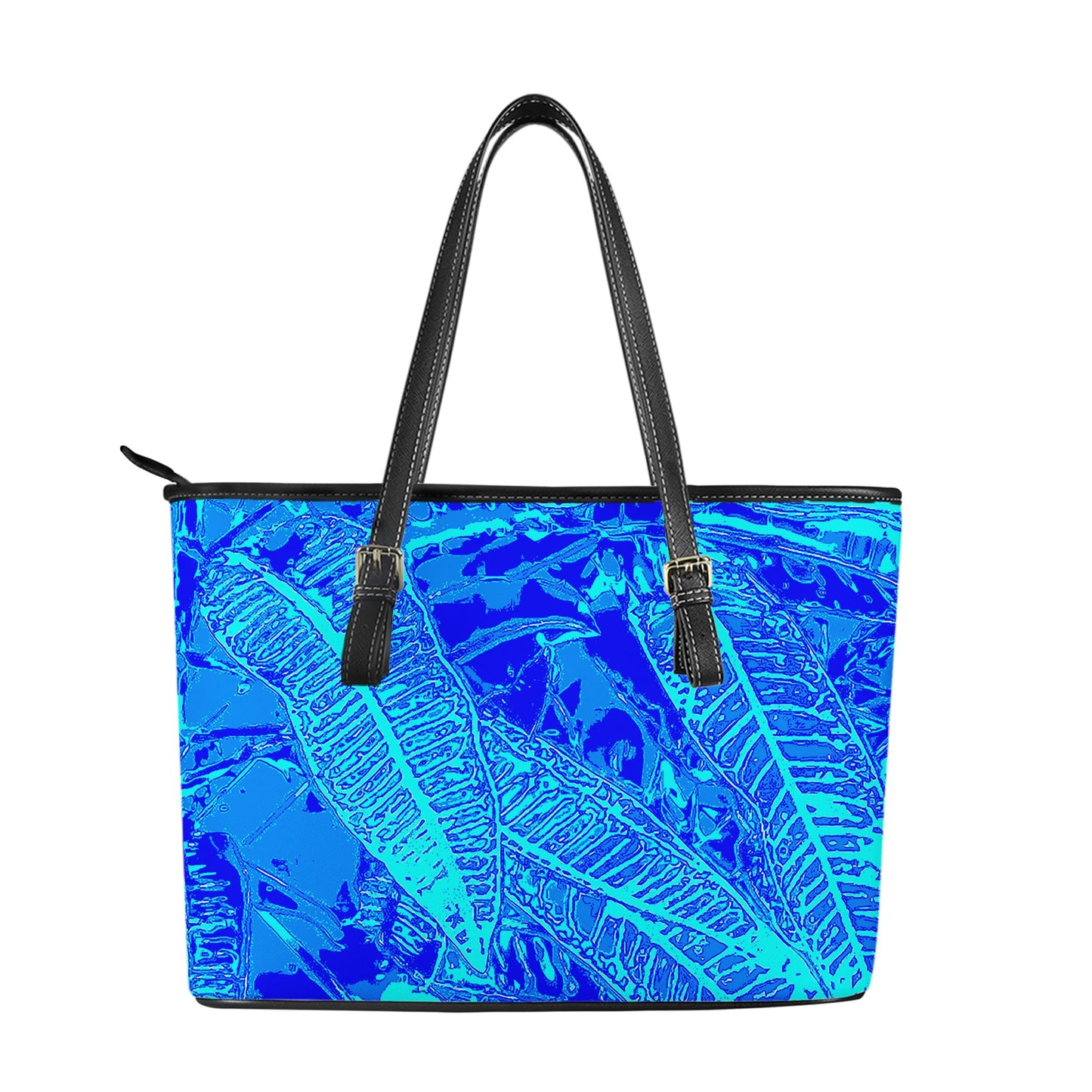 Vibrant Blue Croton Pattern Leather Tote Bags - Luxtrini, LLC