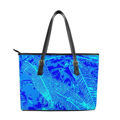 Vibrant Blue Croton Pattern Leather Tote Bags - Luxtrini, LLC