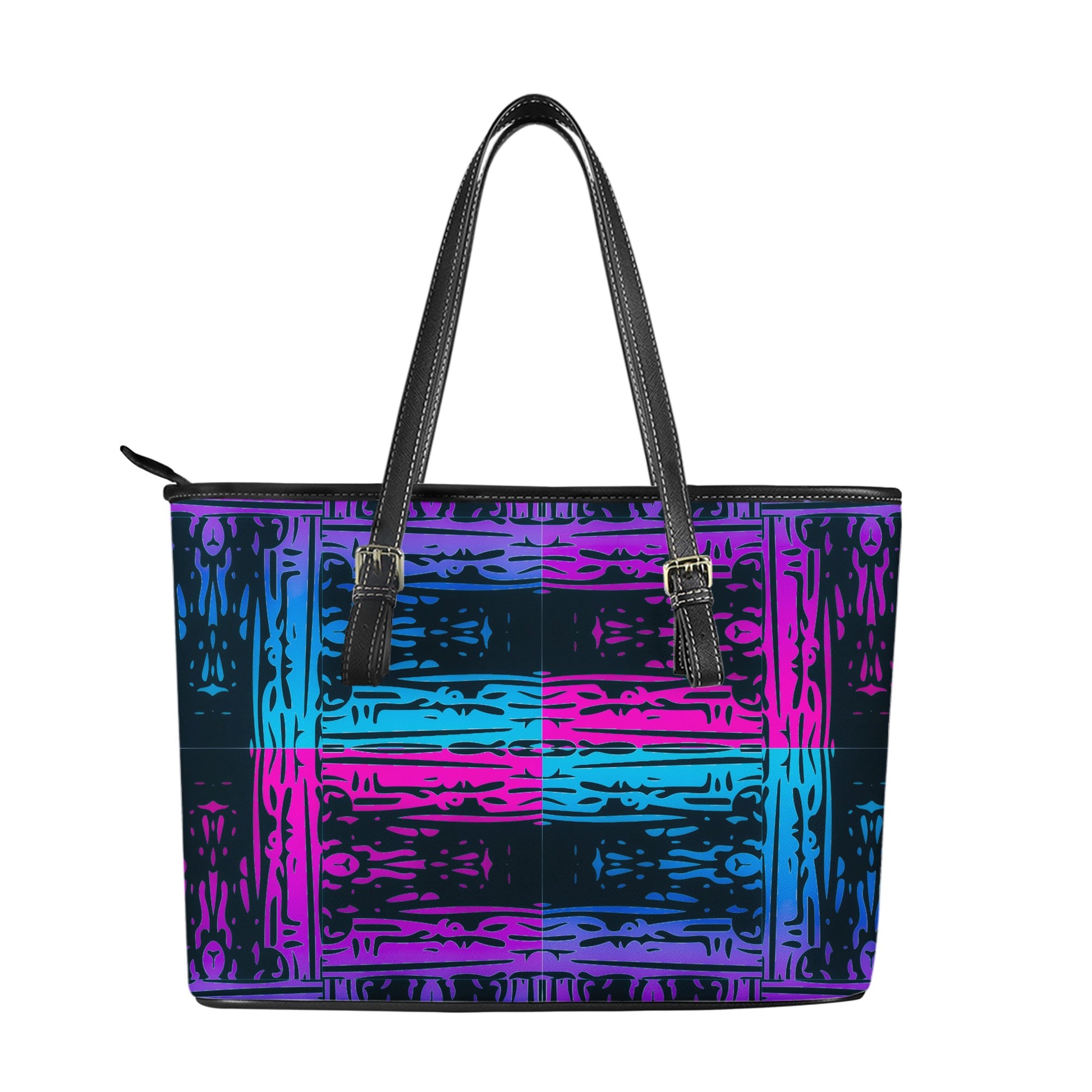 San Marcos Plaid Blue and Purple Leather Tote Bags - Luxtrini, LLC