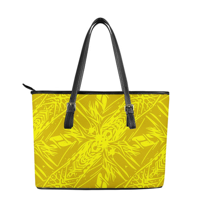 Yellow Fern Vector Abstract Leather Tote Bags - Luxtrini, LLC