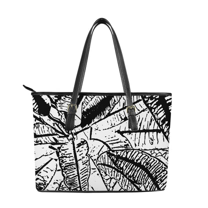 Black and White Croton Leather Tote Bags - Luxtrini, LLC