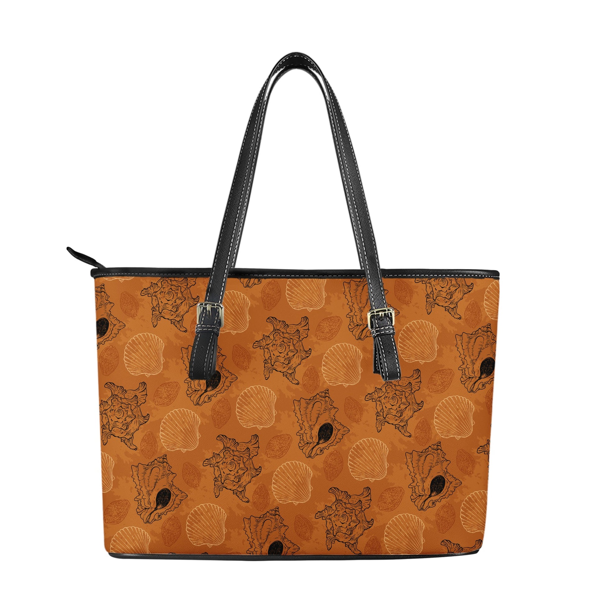 Sea Shell Ocean Design in Orange Leather Tote Bags - Luxtrini, LLC