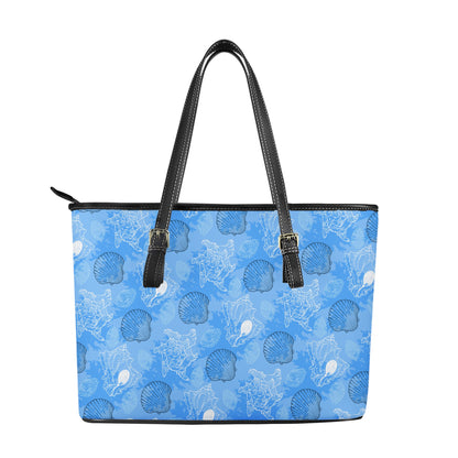 Blue Seashell Ocean Leather Tote Bags - Luxtrini, LLC