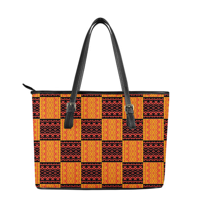 Leather Tote Bags - Black and Orange Tribal Design - Luxtrini, LLC