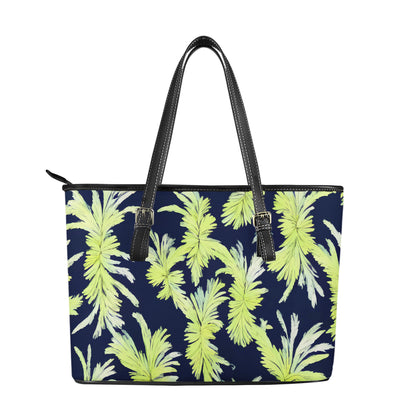 Puakenikeni - Lime Green and Black Leather Tote Bags - Luxtrini, LLC