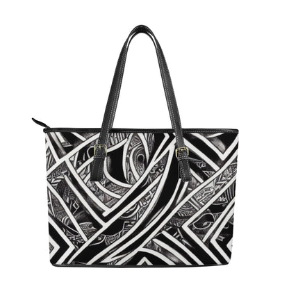 Black and White Polynesian Leather Tote Bags