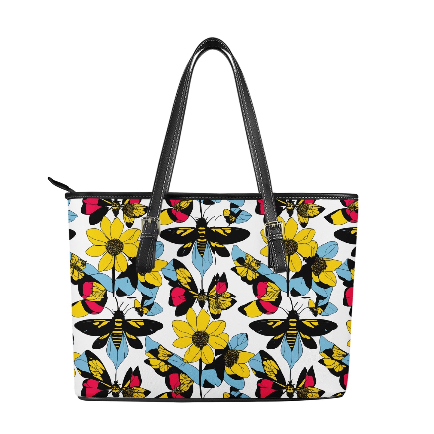 Bees and Sunflowers Leather Tote Bags