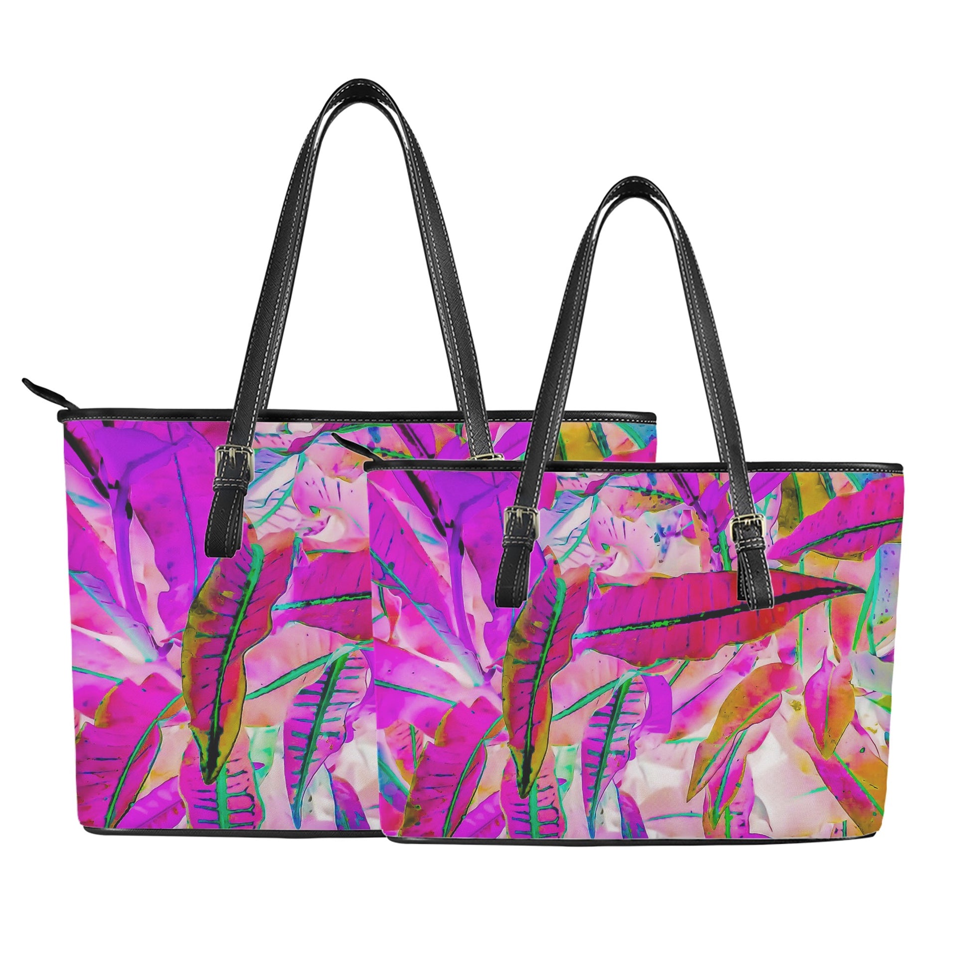 Purple Croton Leather Tote Bags - Luxtrini, LLC